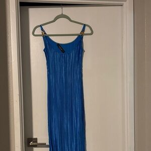 Versace Blue Pleated Slip Dress with Straps size 38